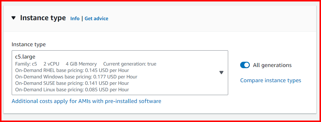 Picture showing the list of instances to choose from
